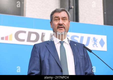 Berlin, Deutschland, 17.09.2024: Bayerische Landesvertretung: Pressekonferenz zur Klärung der K-Frage der Union: Bayerischer Ministerpräsident und CSU-Chef Markus Söder *** Berlino, Germania, 17 09 2024 rappresentanza di Stato bavarese Conferenza stampa per chiarire la questione K del primo ministro bavarese e leader della CSU Markus Söder Copyright: XNachrichtenagenturx dts 46527 Foto Stock