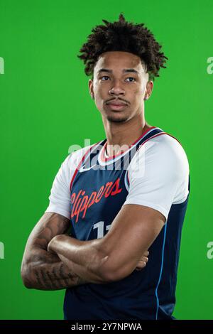 LA Clippers protegge Jordan Miller (11) durante il Clippers Media Day, lunedì 30 settembre 2024, all'Intuit Dome, a Inglewood, CA. (Jon endow/Image Foto Stock