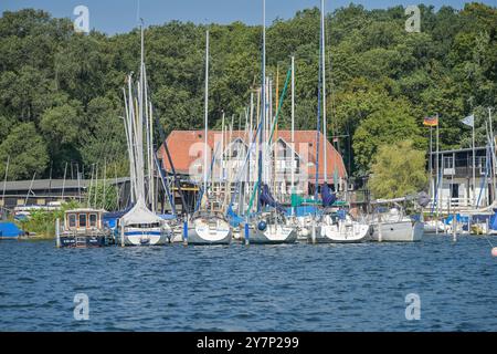 TSC Tegeler SEE-Club, molo delle barche, Große Malche, Tegeler SEE, Tegel, Reinickendorf, Berlino, Germania, Bootsanleger, Deutschland Foto Stock