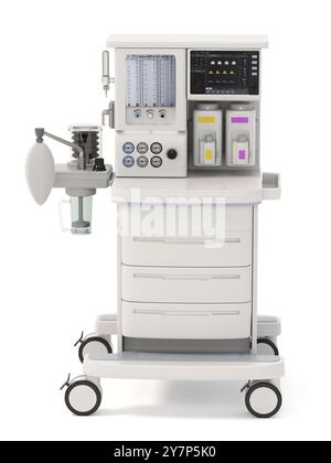Macchina per anestesia isolata su sfondo bianco. Illustrazione 3D. Foto Stock