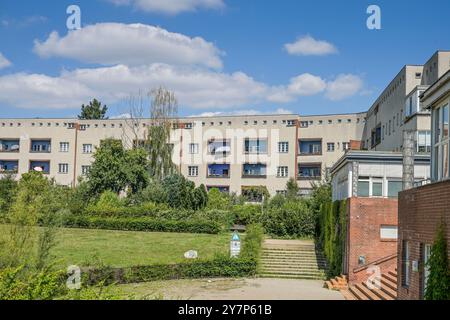 Edifici residenziali, Lowise-Reuter-Ring, Hufeisensiedlung, Britz, Neukölln, Berlino, Germania, Wohnhäuser, Germania Foto Stock