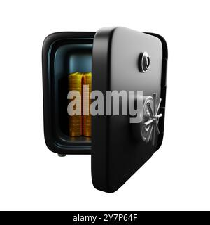 Sicurezza 3D realistica. Investimento sicuro. Isolato su bianco. Cassaforte della banca, deposito cauzionale, cassaforte in contanti. Risparmi, soldi accumulati. Foto Stock