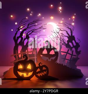 Halloween Paper Cutout con elementi a tema spettrale. Illustrazione Foto Stock