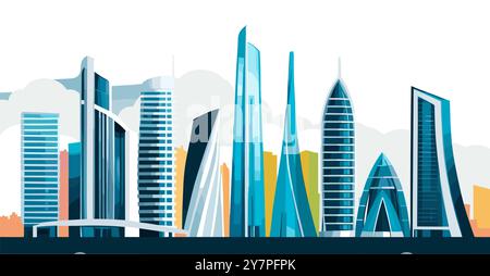 Banner di confine con lo skyline della città moderna Illustrazione Vettoriale