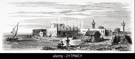 Suakin è una città portuale situata sulla costa occidentale del Mar Rosso, nel nord-est del Sudan. Disegno di Karl Girardet (1813-1871) viaggio in Africa orientale, 1860 di Guillaume Lejean (1828-1871) le Tour du Monde 1860 Foto Stock