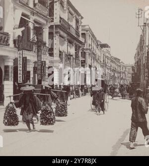 Fotografia d'epoca di Queen Street, Hong Kong, Cina Foto Stock