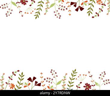 Striscione con fiori primaverili. Fiori piatti. Striscione orizzontale o sfondo floreale decorato con splendidi fiori e bordi in fiore. Primavera Illustrazione Vettoriale
