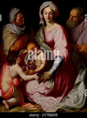 La Sacra famiglia con Santa Elisabetta e il giovane San Giovanni Battista, di Giovan Battista Naldini, Fiesole 1537 – Firenze 1591, XVI - XVII secolo, Italia, Italia. Foto Stock