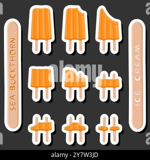 Un grande e colorato set di gelati da dessert naturali dalle forme diverse, composto da vari ingredienti, gelati di design dalle forme diverse dal menu di nutrienti biologici Illustrazione Vettoriale