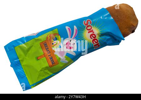 Soreen deliziosamente elasticizzato cioccolato e mini pagnotta d'arancia isolato su sfondo bianco Foto Stock