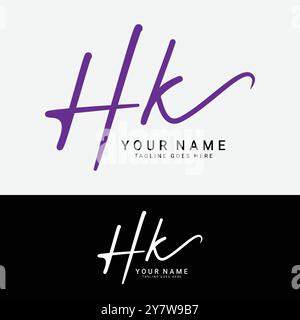 Logo H, K, HK con lettera iniziale. Logo alfabetico HK firma scritta a mano Illustrazione Vettoriale