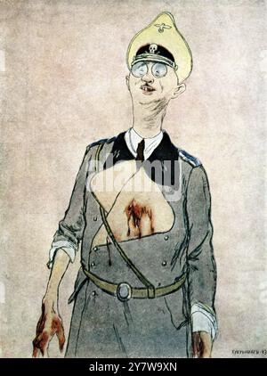 Caricatura di Himmler - 1943 Heinrich Luitpold Himmler (7 ottobre 1900 - 23 maggio 1945) fu comandante delle Schutzstaffel (SS) e uno degli uomini più potenti della Germania nazista e della gerarchia nazista. Come Reichsführer-SS controllava le SS e in una certa misura tutte le forze di polizia e di sicurezza tedesche (compresa la famigerata Gestapo). Fu fondatore e ufficiale responsabile dei campi di concentramento nazisti e dei famigerati squadroni della morte dell'Einsatzgruppen. ©TopFoto Foto Stock