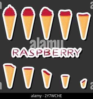 Un grande e colorato set di gelati da dessert naturali dalle forme diverse, composto da vari ingredienti, gelati di design dalle forme diverse dal menu di nutrienti biologici Illustrazione Vettoriale