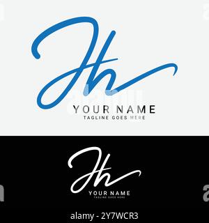 J, H, logo della lettera iniziale di JH. Logo della firma scritta a mano Alphabet JH Illustrazione Vettoriale