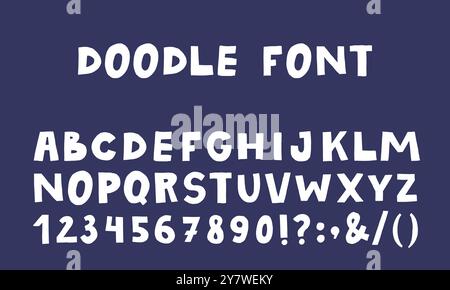 Lettere e numeri inglesi disegnati a mano bianca Illustrazione Vettoriale