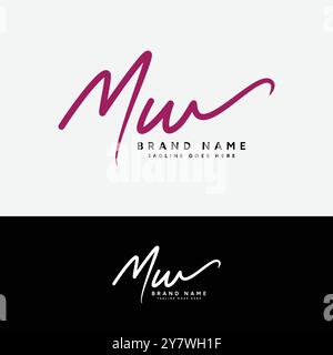 Logo M, W, MW con lettera iniziale. Logo della firma scritta a mano Alphabet MW Illustrazione Vettoriale