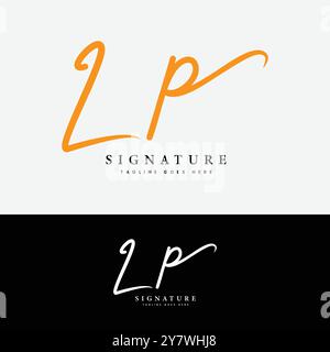 Logo L, P, LP con lettera iniziale. Logo firma LP alfabetico scritto a mano Illustrazione Vettoriale