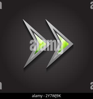 Pulsante con freccia verde realistico. Icona vettoriale di colore trendy Illustrazione Vettoriale