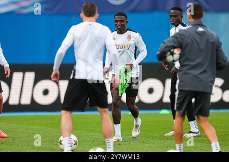 Zagabria, Croazia. 1 ottobre 2024. Lamine Camara di Monaco durante una sessione di allenamento in vista della partita di UEFA Champions League tra Dinamo Zagabria e Monaco allo Stadion Maksimir di Zagabria, Croazia, il 1° ottobre 2024. Foto: Luka Stanzl/PIXSELL credito: Pixsell/Alamy Live News Foto Stock