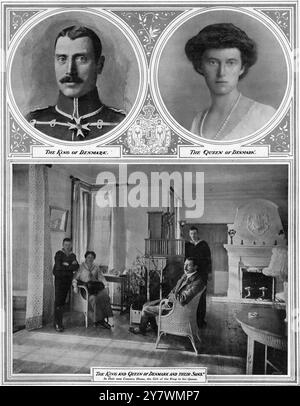 The Illustrated London News - sabato 9 maggio 1914 - il re di Danimarca - la regina di Danimarca - il re e la regina di Danimarca e i loro figli nella loro nuova casa di campagna - il dono del re alla sua regina ©TopFoto Foto Stock