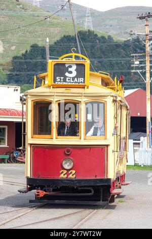 Tram d'epoca Dunedin, Ferrymead Heritage Park, Ferrymead, Christchurch (Ōtautahi), Canterbury, nuova Zelanda Foto Stock