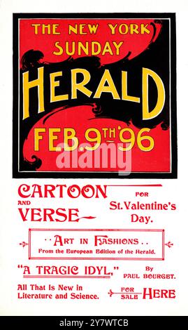 The New York Sunday Herald 9 febbraio 1896 - design della copertina del giornale con titoli degli articoli Foto Stock