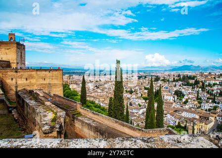 Alhambra Granada, vista da qui della città di Granada, provincia di Granada, Spagna Foto Stock