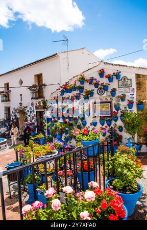 Iznajar, un villaggio bianco di montagna, pieno di fiori nella cintura di ulivi, vicino al serbatoio, nella provincia di Cordoba, Spagna Foto Stock