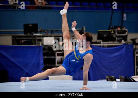 Kiev, Ucraina. 29 settembre 2024. Kiev, Ucraina 29 settembre 2024 Griko Vladislav esegue esercizi gratuiti al campionato ucraino di ginnastica sportiva 2024 - palazzo sportivo a Kiev, Ucraina (KUBANOV PAVLO UKR/SPP) credito: SPP Sport Press Photo. /Alamy Live News Foto Stock