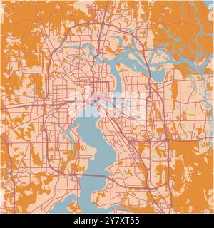 Mappa di Jacksonville in Florida in un tema sabbioso. Contiene vettore stratificato con strade, acqua, parchi, ecc. Illustrazione Vettoriale