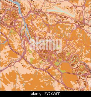 Mappa di Bilbao in Spagna in un tema sabbioso. Contiene vettore stratificato con strade, acqua, parchi, ecc. Illustrazione Vettoriale