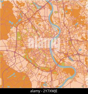 Mappa di Colonia in Germania in un tema sabbioso. Contiene vettore stratificato con strade, acqua, parchi, ecc. Illustrazione Vettoriale