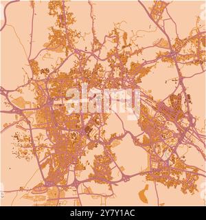 Mappa della Mecca in Arabia Saudita in un tema sabbioso. Contiene vettore stratificato con strade, acqua, parchi, ecc. Illustrazione Vettoriale