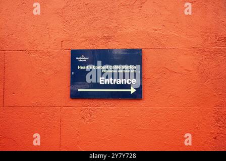 Indicazione per l'ingresso della stazione via cavo in Heart's Content, Terranova & Labrador, Canada Foto Stock