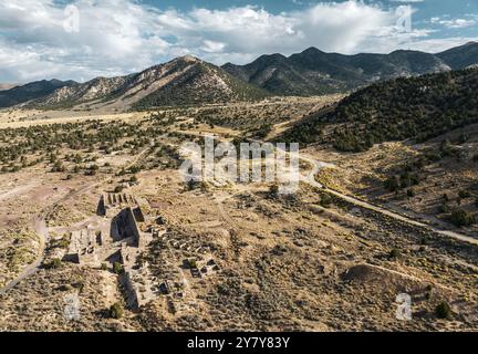 Vista aerea con drone della fonderia Tintic a Silver City, Utah, USA Foto Stock