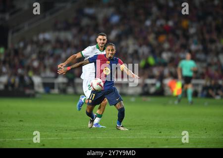 Barcellona, ESP. 25 settembre 2024. FC BARCELONA VS GETAFE CF. 25 settembre 2024 Raphina (11) del FC Barcelona durante la partita tra FC Barcelona e Getafe CF corrispondente alla settima giornata di la Liga EA Sports allo Stadio Olimpico Lluis Companys di Montjuic a Barcellona, Spagna. Crediti: Rosdemora/Alamy Live News Foto Stock