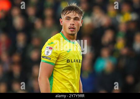 Callum Doyle di Norwich City guarda durante la partita del Campionato Sky Bet Norwich City vs Leeds United a Carrow Road, Norwich, Regno Unito, 1 ottobre 2024 (foto di Izzy Poles/News Images) Foto Stock