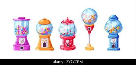 Collezione di distributori automatici di gommball illustrazione piatta Illustrazione Vettoriale