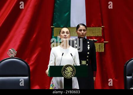 Non esclusiva: Il presidente messicano in arrivo Claudia Sheinbaum Pardo interviene durante la cerimonia di inaugurazione al Congresso dell'Unione. Su Octo Foto Stock