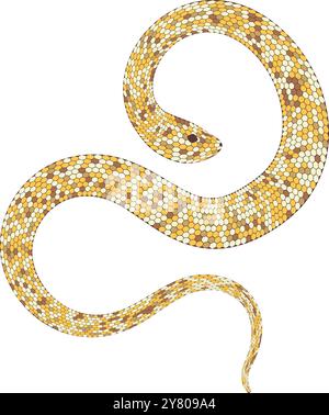 Serpente strisciante stilizzato di colore oro giallo. Illustrazione astratta per sublimazione, poster e stampe. Illustrazione decorativa del serpente con oro Illustrazione Vettoriale