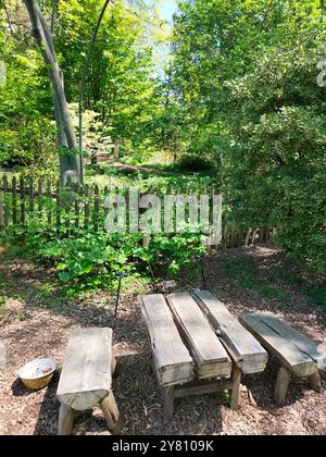 La bellezza della natura si fonde con le storiche case in legno in un parco nel Maryland Foto Stock
