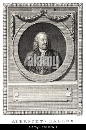 Ritratto di Albrecht von Haller (1708-1777) incisione storica Foto Stock