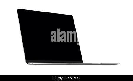 Notebook isolato su sfondo bianco con uno schermo vuoto Foto Stock