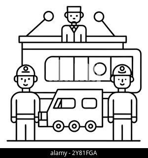 Semplice icona raffigurante un treno con passeggeri e un conduttore. Perfetto per rappresentare il trasporto. viaggiare. trasporto pubblico. o railwa Illustrazione Vettoriale