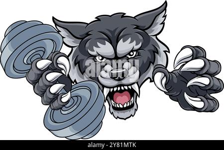 Mascotte per sollevamento pesi Wolf Werewolf Dumbbell Gym Illustrazione Vettoriale