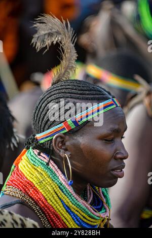 Una tradizionale donna Karimojong a Kotido, Karamoja Uganda Foto Stock