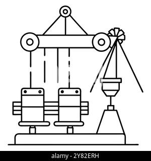 Un semplice disegno in linea di un classico giro di carnevale con due sedili e un braccio rotante. Perfetto per l'uso in un parco divertimenti. giusto. e illustrazione di festival Illustrazione Vettoriale