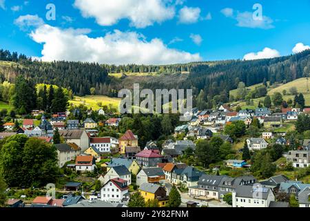 Escursione autunnale attraverso la splendida foresta della Turingia sul Kickelhahn vicino a Ilmenau - Turingia - Germania Foto Stock