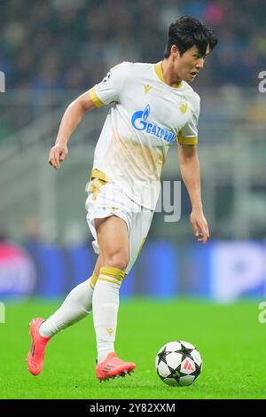 Milano, Italia. 1 ottobre 2024. Red Star's Seol Young-woo durante la partita di calcio della UEFA Champions League tra Inter e FC Crvena allo Stadio San Siro di Milano - martedì 1 ottobre 2024. Sport - calcio . (Foto di Spada/LaPresse) credito: LaPresse/Alamy Live News Foto Stock