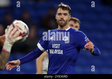 Cardiff, Regno Unito. 1 ottobre 2024. Calum Chambers di Cardiff City in azione. Partita del campionato EFL Skybet, Cardiff City contro Millwall al Cardiff City Stadium di Cardiff, Galles, martedì 1 ottobre 2024. Questa immagine può essere utilizzata solo per scopi editoriali. Solo per uso editoriale, foto di Andrew Orchard/Alamy Live news Foto Stock